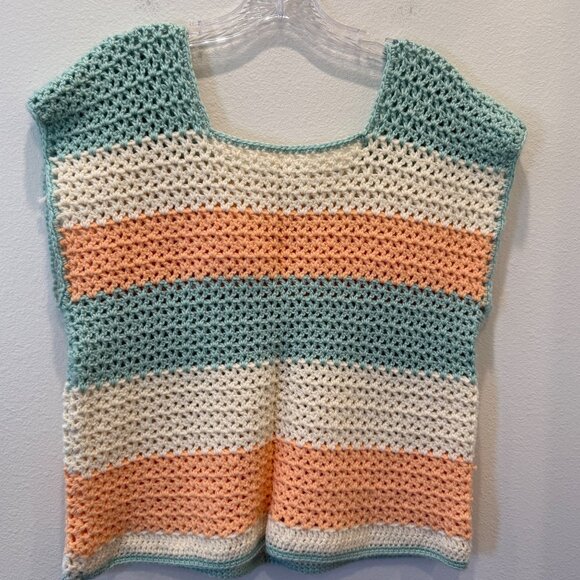 Unbranded Grandma Pullover Pastel Sweater Vest Handmade Crocheted Boho 80’s - Picture 3 of 6
